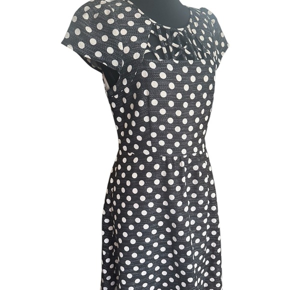 Maeve Retro Inspired Black and White Polka Dot Dress with Flutter Sleeve - Picture 3 of 12